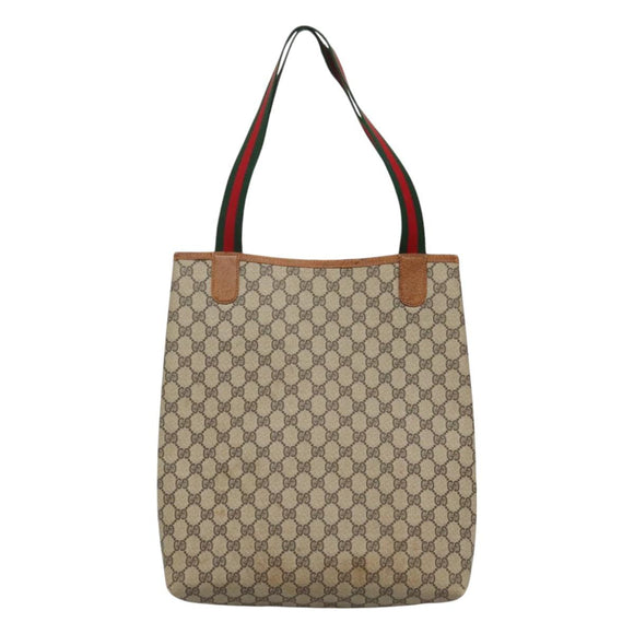 GUCCI GG Supreme Web Sherry Line Tote Bag PVC Beige Gold 39 002 4487 Auth ti3236