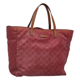 GUCCI GG Canvas Tote Bag Nylon Pink Silver 282439 Auth ti3238