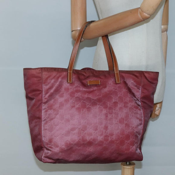 GUCCI GG Canvas Tote Bag Nylon Pink Silver 282439 Auth ti3238