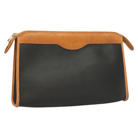 Christian Dior Clutch Bag PVC Black Gold Auth ti3240