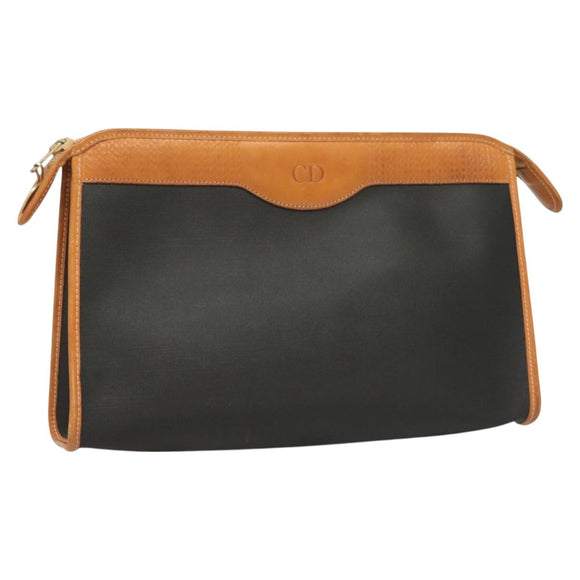 Christian Dior Clutch Bag PVC Black Gold Auth ti3240