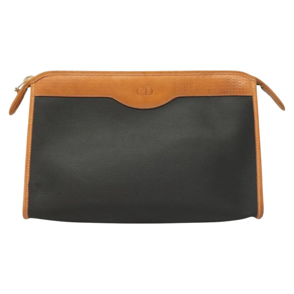 Christian Dior Clutch Bag PVC Black Gold Auth ti3240