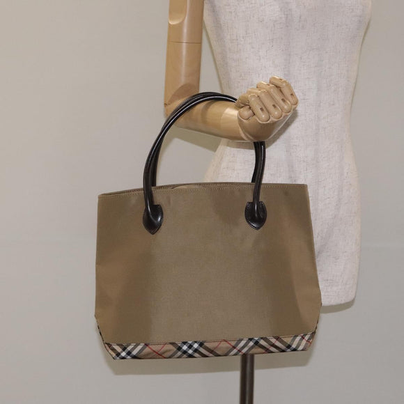 BURBERRY Nova Check Blue Label Tote Bag Nylon Beige Silver Auth ti3241