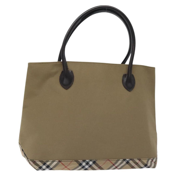 BURBERRY Nova Check Blue Label Tote Bag Nylon Beige Silver Auth ti3241