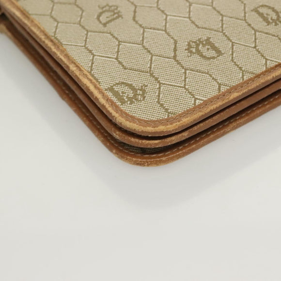 Christian Dior Honeycomb Canvas Chain Shoulder Bag PVC Beige Gold Auth ti3242