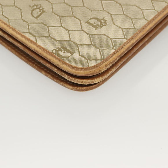 Christian Dior Honeycomb Canvas Chain Shoulder Bag PVC Beige Gold Auth ti3242