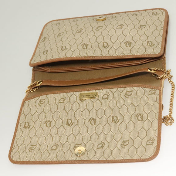 Christian Dior Honeycomb Canvas Chain Shoulder Bag PVC Beige Gold Auth ti3242