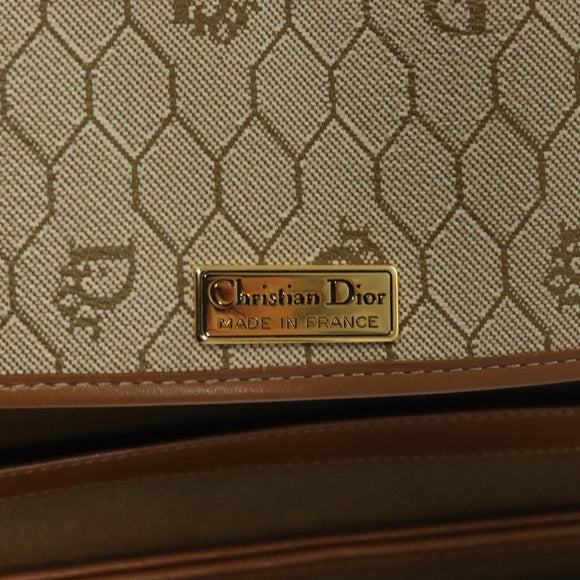 Christian Dior Honeycomb Canvas Chain Shoulder Bag PVC Beige Gold Auth ti3242