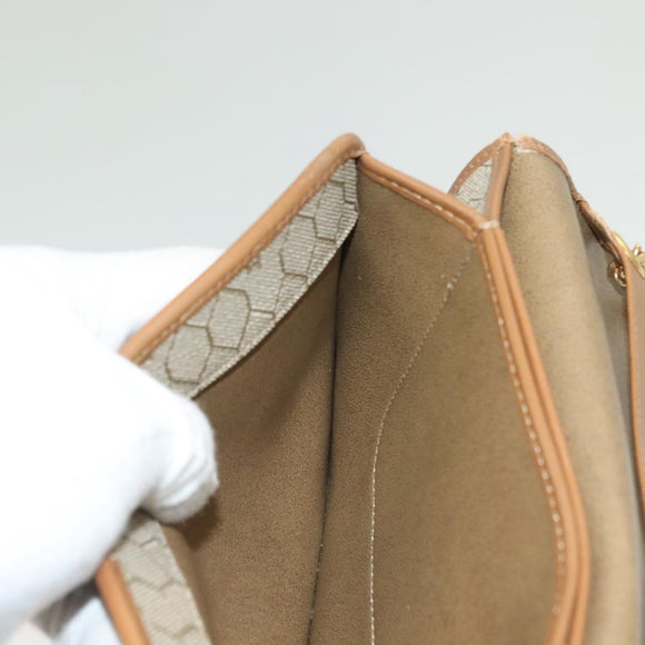 Christian Dior Honeycomb Canvas Chain Shoulder Bag PVC Beige Gold Auth ti3242