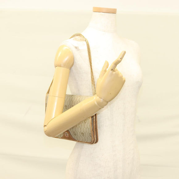 Christian Dior Honeycomb Canvas Chain Shoulder Bag PVC Beige Gold Auth ti3242