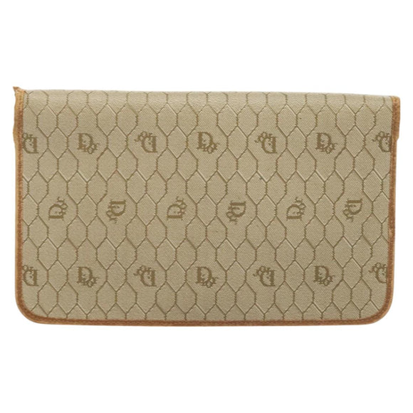 Christian Dior Honeycomb Canvas Chain Shoulder Bag PVC Beige Gold Auth ti3242