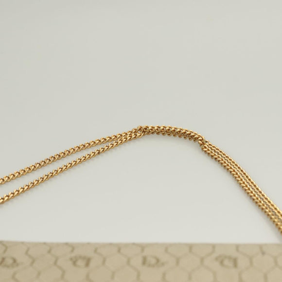 Christian Dior Honeycomb Canvas Chain Shoulder Bag PVC Beige Gold Auth ti3242