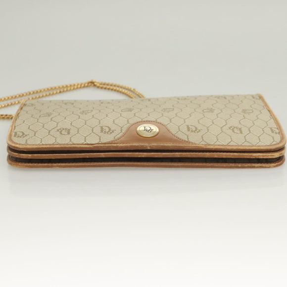 Christian Dior Honeycomb Canvas Chain Shoulder Bag PVC Beige Gold Auth ti3242