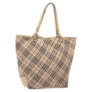 BURBERRY Nova Check Blue Label Tote Bag Nylon Beige Silver Auth ti3252-1