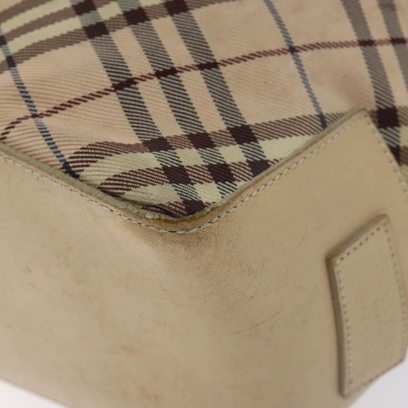 BURBERRY Nova Check Blue Label Tote Bag Nylon Beige Silver Auth ti3252