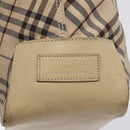 BURBERRY Nova Check Blue Label Tote Bag Nylon Beige Silver Auth ti3252-10