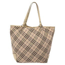BURBERRY Nova Check Blue Label Tote Bag Nylon Beige Silver Auth ti3252-13