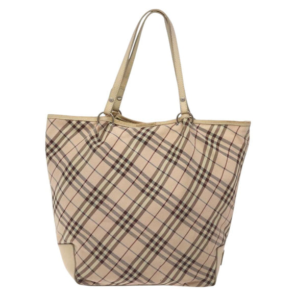 BURBERRY Nova Check Blue Label Tote Bag Nylon Beige Silver Auth ti3252