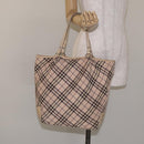 BURBERRY Nova Check Blue Label Tote Bag Nylon Beige Silver Auth ti3252-20