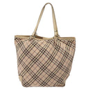BURBERRY Nova Check Blue Label Tote Bag Nylon Beige Silver Auth ti3252-2
