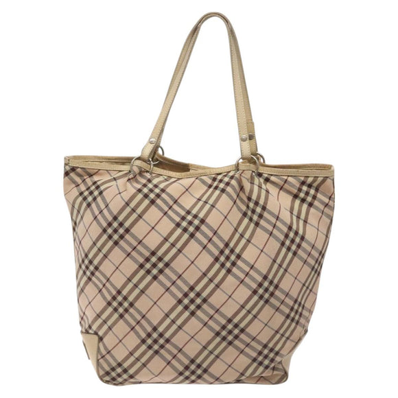 BURBERRY Nova Check Blue Label Tote Bag Nylon Beige Silver Auth ti3252