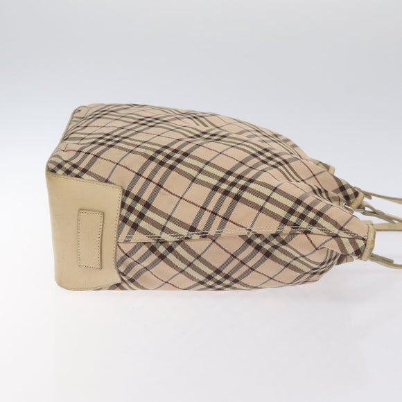 BURBERRY Nova Check Blue Label Tote Bag Nylon Beige Silver Auth ti3252
