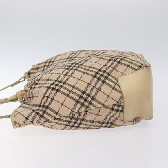 BURBERRY Nova Check Blue Label Tote Bag Nylon Beige Silver Auth ti3252