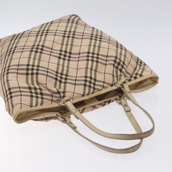 BURBERRY Nova Check Blue Label Tote Bag Nylon Beige Silver Auth ti3252
