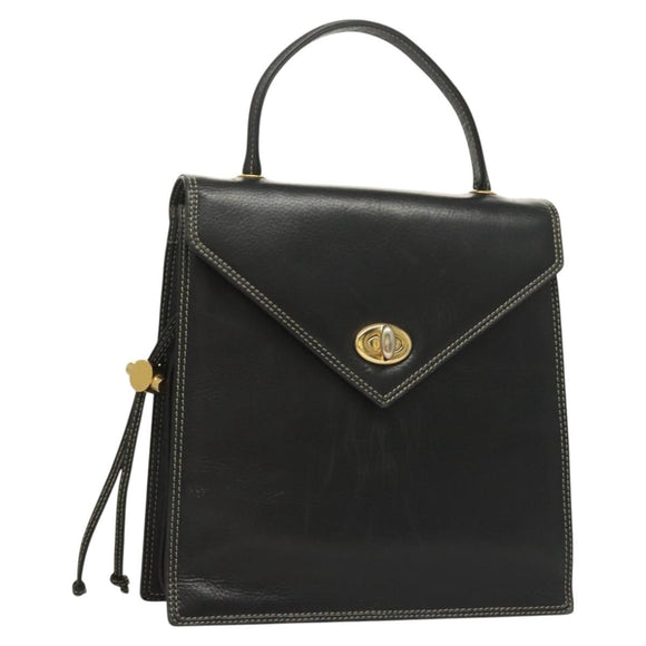 BALLY Hand Bag Leather Black Gold Auth ti3253