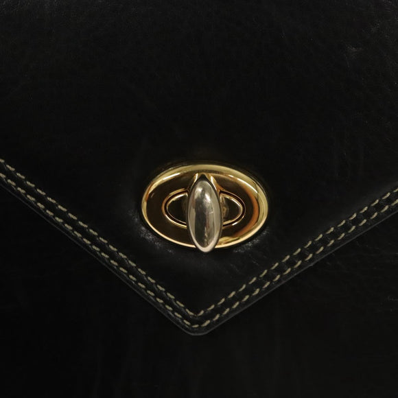 BALLY Hand Bag Leather Black Gold Auth ti3253