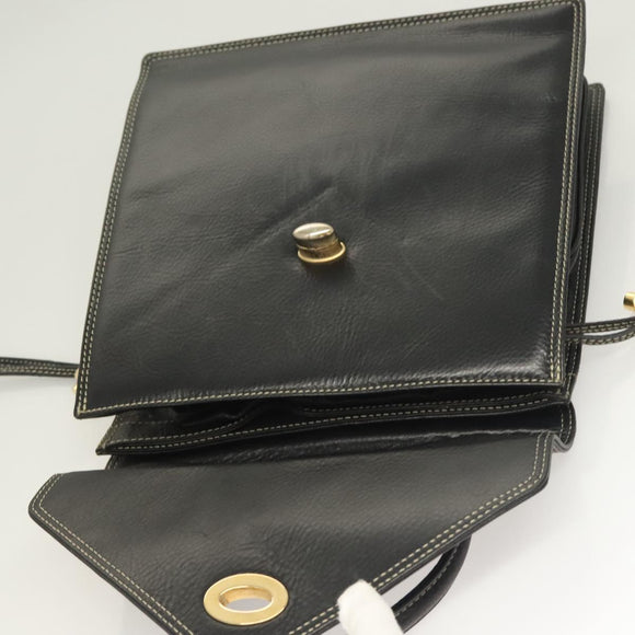 BALLY Hand Bag Leather Black Gold Auth ti3253