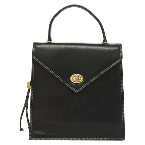 BALLY Hand Bag Leather Black Gold Auth ti3253