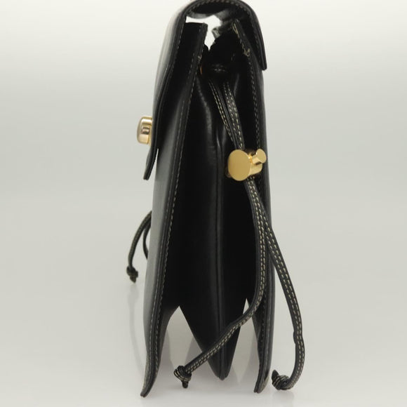 BALLY Hand Bag Leather Black Gold Auth ti3253