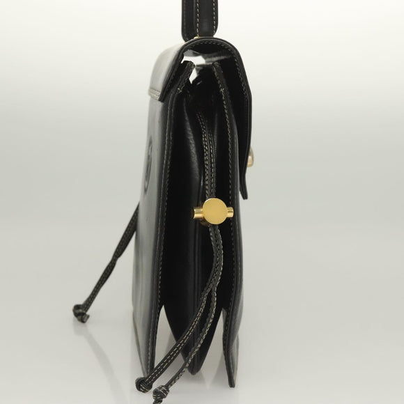 BALLY Hand Bag Leather Black Gold Auth ti3253