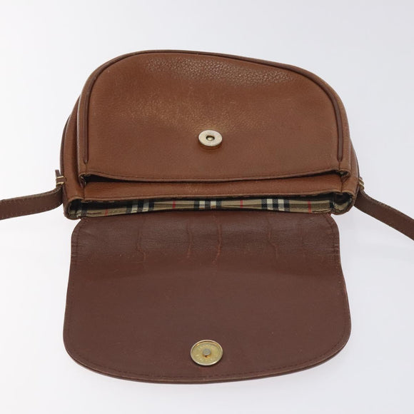 BURBERRY Shoulder Bag Leather Brown Gold Auth ti3255
