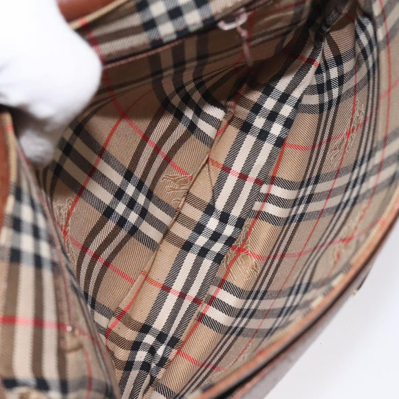 BURBERRY Shoulder Bag Leather Brown Gold Auth ti3255