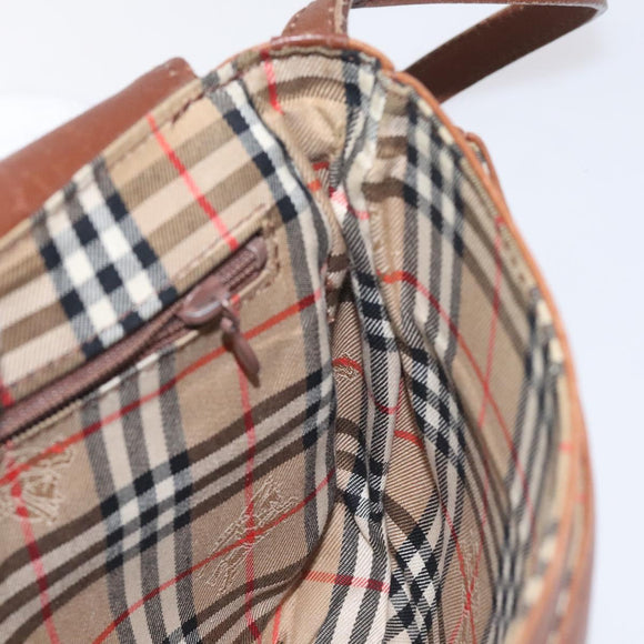 BURBERRY Shoulder Bag Leather Brown Gold Auth ti3255