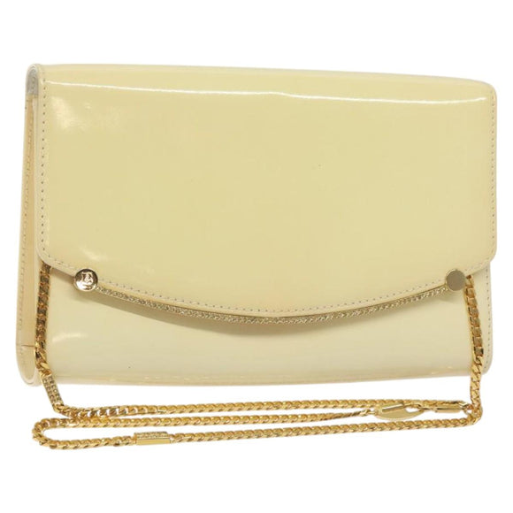 BALLY Chain Shoulder Bag Patent Leather Yellow Gold Auth ti3256