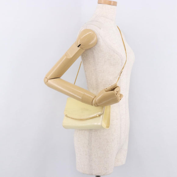 BALLY Schultertasche Kette Lackleder Gelbgold Auth ti3256