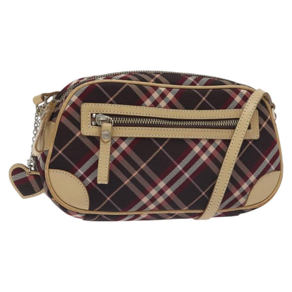 BURBERRY Nova Check Blue Label Shoulder Bag Nylon Red Silver Auth ti3261