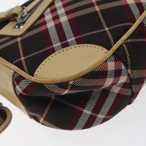 BURBERRY Nova Check Blue Label Shoulder Bag Nylon Red Silver Auth ti3261