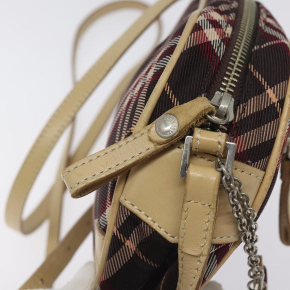 BURBERRY Nova Check Blue Label Shoulder Bag Nylon Red Silver Auth ti3261