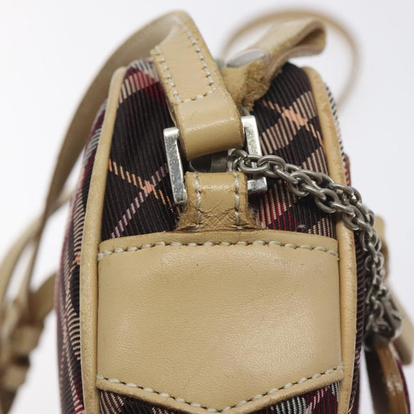 BURBERRY Nova Check Blue Label Shoulder Bag Nylon Red Silver Auth ti3261