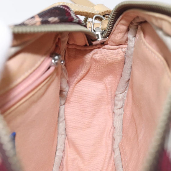 BURBERRY Nova Check Blue Label Shoulder Bag Nylon Red Silver Auth ti3261