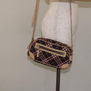 BURBERRY Nova Check Blue Label Shoulder Bag Nylon Red Silver Auth ti3261-23