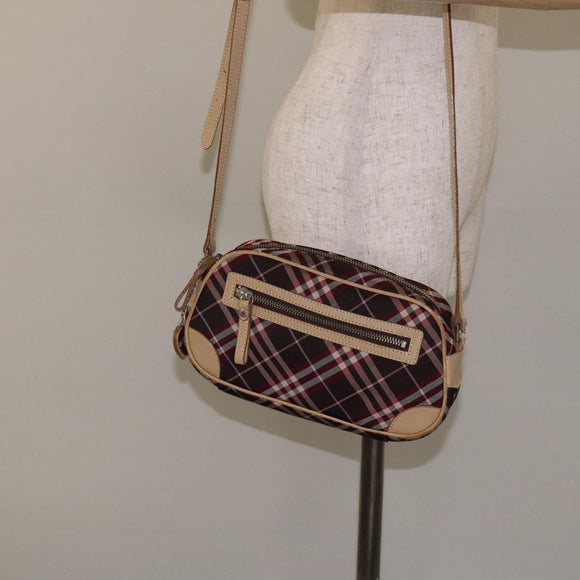 BURBERRY Nova Check Blue Label Shoulder Bag Nylon Red Silver Auth ti3261