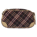 BURBERRY Nova Check Blue Label Shoulder Bag Nylon Red Silver Auth ti3261-2