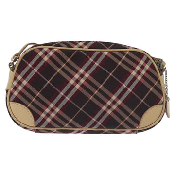 BURBERRY Nova Check Blue Label Shoulder Bag Nylon Red Silver Auth ti3261 - 0