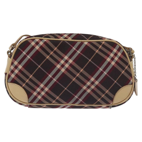 BURBERRY Nova Check Blue Label Shoulder Bag Nylon Red Silver Auth ti3261