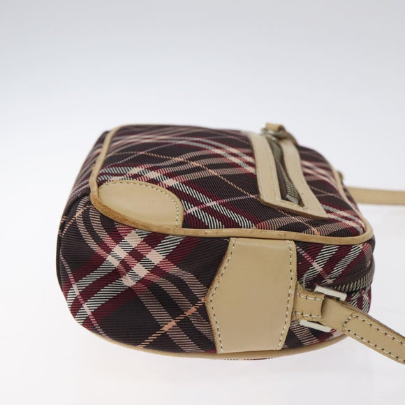 BURBERRY Nova Check Blue Label Shoulder Bag Nylon Red Silver Auth ti3261